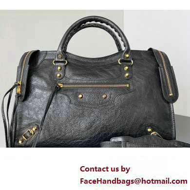 Balenciaga Classic City Large Handbag in Arena Lambskin Black/Gold - Click Image to Close