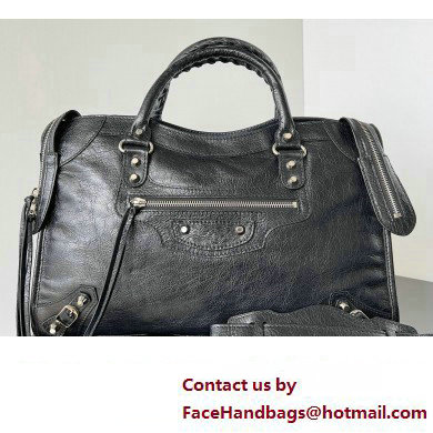 Balenciaga Classic City Large Handbag in Arena Lambskin Black/Silver