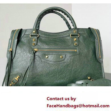 Balenciaga Classic City Large Handbag in Arena Lambskin Dark Green/Gold - Click Image to Close