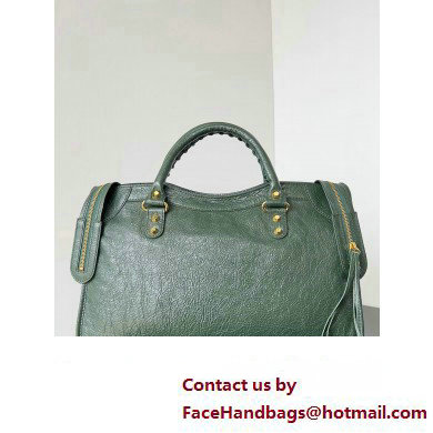 Balenciaga Classic City Large Handbag in Arena Lambskin Dark Green/Gold