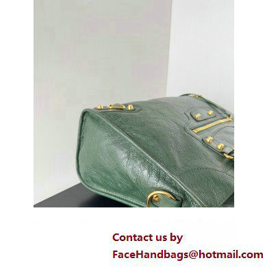 Balenciaga Classic City Large Handbag in Arena Lambskin Dark Green/Gold