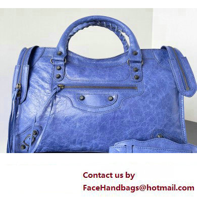 Balenciaga Classic City Large Handbag in Arena Lambskin Electric Blue