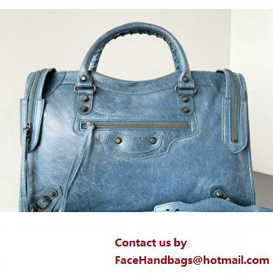 Balenciaga Classic City Large Handbag in Arena Lambskin Light Blue