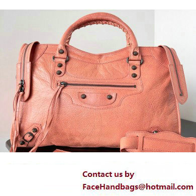 Balenciaga Classic City Large Handbag in Arena Lambskin Peach Red