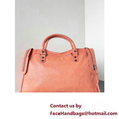 Balenciaga Classic City Large Handbag in Arena Lambskin Peach Red