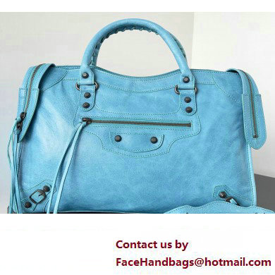 Balenciaga Classic City Large Handbag in Arena Lambskin Sky Blue