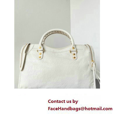 Balenciaga Classic City Large Handbag in Arena Lambskin White/Gold - Click Image to Close