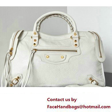 Balenciaga Classic City Large Handbag in Arena Lambskin White/Gold