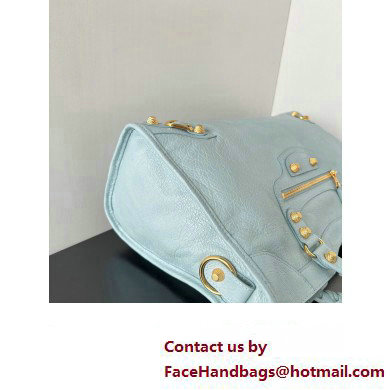 Balenciaga Classic City Large Handbag with Spiral Hardware in Arena Lambskin Baby Blue/Gold