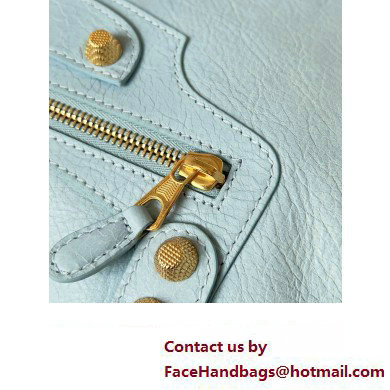 Balenciaga Classic City Large Handbag with Spiral Hardware in Arena Lambskin Baby Blue/Gold