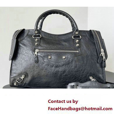 Balenciaga Classic City Large Handbag with Spiral Hardware in Arena Lambskin Black/Silver