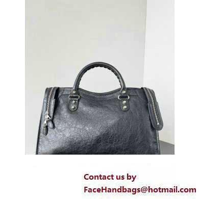 Balenciaga Classic City Large Handbag with Spiral Hardware in Arena Lambskin Black/Silver