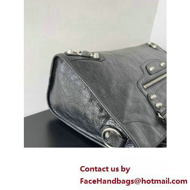 Balenciaga Classic City Large Handbag with Spiral Hardware in Arena Lambskin Black/Silver