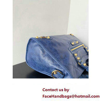 Balenciaga Classic City Large Handbag with Spiral Hardware in Arena Lambskin Blue/Gold