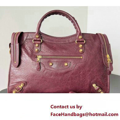 Balenciaga Classic City Large Handbag with Spiral Hardware in Arena Lambskin Burgundy/Gold