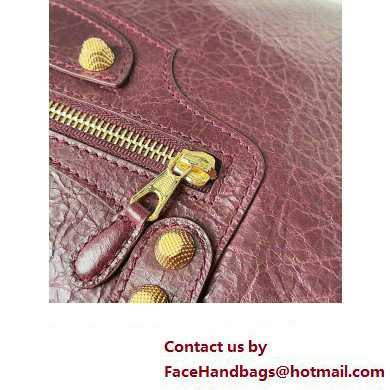 Balenciaga Classic City Large Handbag with Spiral Hardware in Arena Lambskin Burgundy/Gold