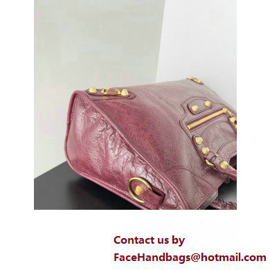 Balenciaga Classic City Large Handbag with Spiral Hardware in Arena Lambskin Burgundy/Gold