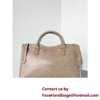 Balenciaga Classic City Large Handbag with Spiral Hardware in Arena Lambskin Camel/Gold