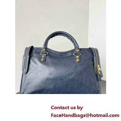 Balenciaga Classic City Large Handbag with Spiral Hardware in Arena Lambskin Dark Blue/Gold