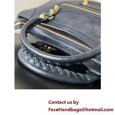 Balenciaga Classic City Large Handbag with Spiral Hardware in Arena Lambskin Dark Blue/Gold