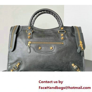 Balenciaga Classic City Large Handbag with Spiral Hardware in Arena Lambskin Dark Green/Gold