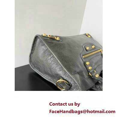 Balenciaga Classic City Large Handbag with Spiral Hardware in Arena Lambskin Dark Green/Gold