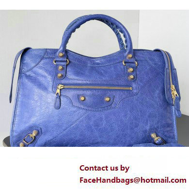 Balenciaga Classic City Large Handbag with Spiral Hardware in Arena Lambskin Electric Blue/Gold - Click Image to Close