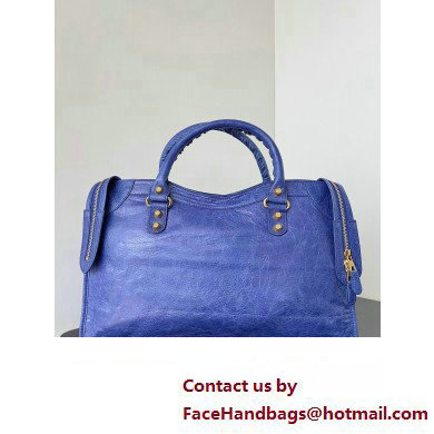 Balenciaga Classic City Large Handbag with Spiral Hardware in Arena Lambskin Electric Blue/Gold