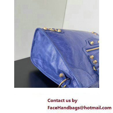 Balenciaga Classic City Large Handbag with Spiral Hardware in Arena Lambskin Electric Blue/Gold