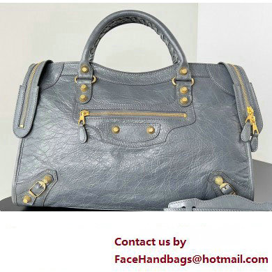 Balenciaga Classic City Large Handbag with Spiral Hardware in Arena Lambskin Gray/Gold