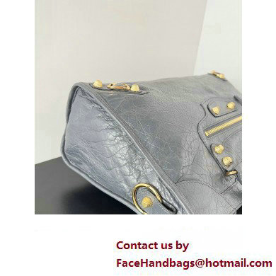 Balenciaga Classic City Large Handbag with Spiral Hardware in Arena Lambskin Gray/Gold