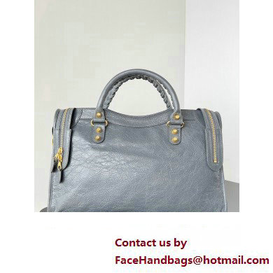 Balenciaga Classic City Large Handbag with Spiral Hardware in Arena Lambskin Gray/Gold