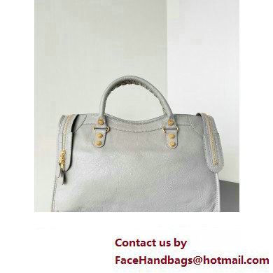 Balenciaga Classic City Large Handbag with Spiral Hardware in Arena Lambskin Light Gray/Gold