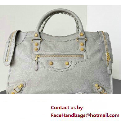 Balenciaga Classic City Large Handbag with Spiral Hardware in Arena Lambskin Light Gray/Gold