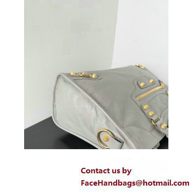 Balenciaga Classic City Large Handbag with Spiral Hardware in Arena Lambskin Light Gray/Gold