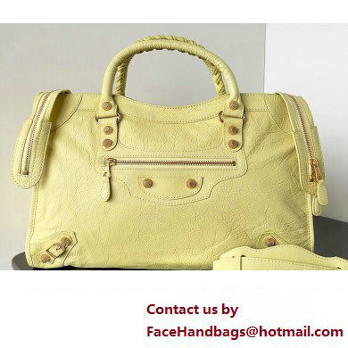 Balenciaga Classic City Large Handbag with Spiral Hardware in Arena Lambskin Light Yellow/Gold