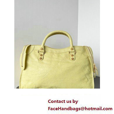 Balenciaga Classic City Large Handbag with Spiral Hardware in Arena Lambskin Light Yellow/Gold