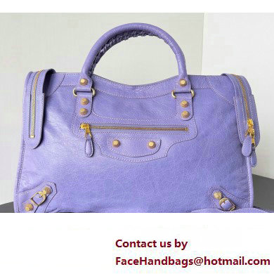 Balenciaga Classic City Large Handbag with Spiral Hardware in Arena Lambskin Lilac/Gold