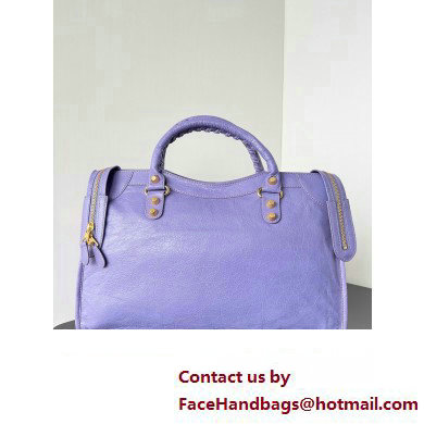 Balenciaga Classic City Large Handbag with Spiral Hardware in Arena Lambskin Lilac/Gold