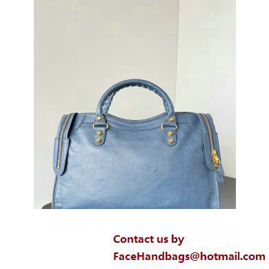 Balenciaga Classic City Large Handbag with Spiral Hardware in Arena Lambskin Navy Blue/Gold