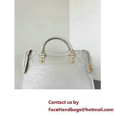 Balenciaga Classic City Large Handbag with Spiral Hardware in Arena Lambskin Pale Gray/Gold