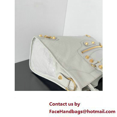 Balenciaga Classic City Large Handbag with Spiral Hardware in Arena Lambskin Pale Gray/Gold