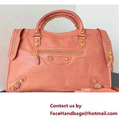 Balenciaga Classic City Large Handbag with Spiral Hardware in Arena Lambskin Peach Red/Gold