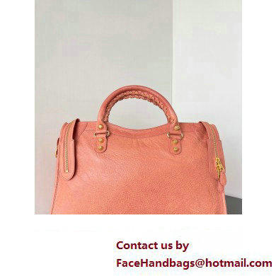 Balenciaga Classic City Large Handbag with Spiral Hardware in Arena Lambskin Peach Red/Gold