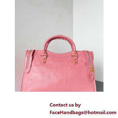 Balenciaga Classic City Large Handbag with Spiral Hardware in Arena Lambskin Pink/Gold