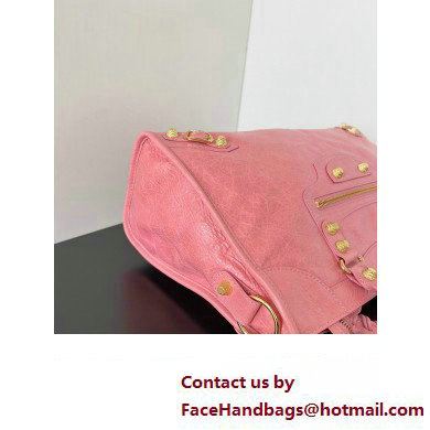 Balenciaga Classic City Large Handbag with Spiral Hardware in Arena Lambskin Pink/Gold