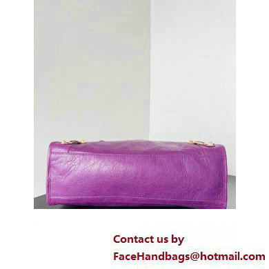 Balenciaga Classic City Large Handbag with Spiral Hardware in Arena Lambskin Purple/Gold