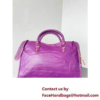 Balenciaga Classic City Large Handbag with Spiral Hardware in Arena Lambskin Purple/Gold