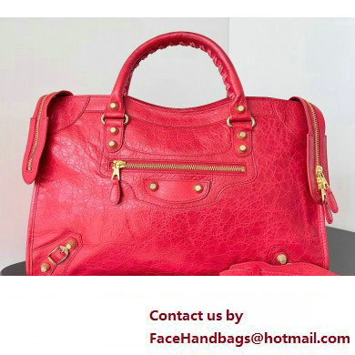 Balenciaga Classic City Large Handbag with Spiral Hardware in Arena Lambskin Red/Gold