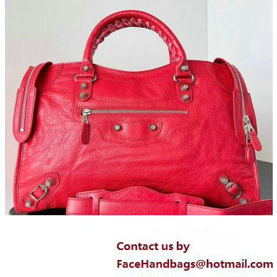 Balenciaga Classic City Large Handbag with Spiral Hardware in Arena Lambskin Red/Silver - Click Image to Close